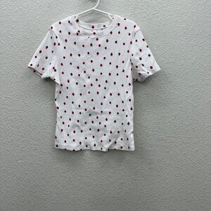 Skims Snow Strawberry Print Cotton Rib Short Sleeve Crew T Shirt Womens sz Small